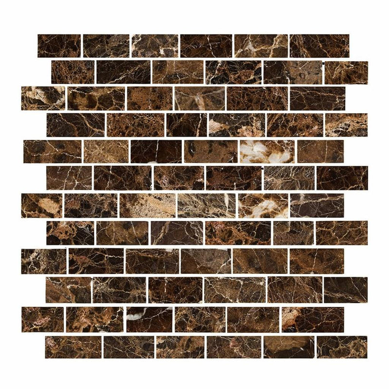 Emperador Dark (Spanish) Marble 1x2 Polished Brick Joint Mosaic Brick Mosaic