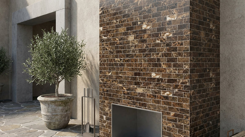 Emperador Dark (Spanish) Marble 1x2 Polished Brick Joint Mosaic Brick Mosaic