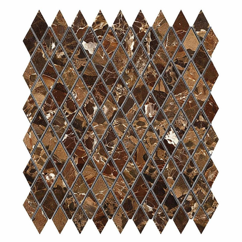 Emperador Dark (Spanish) Marble 1x2 Polished Diamond / Rhomboid Mosaic