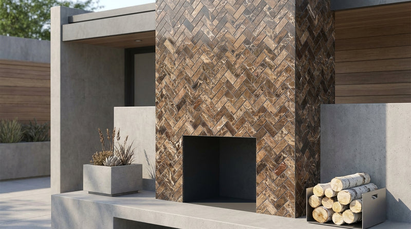 Emperador Dark (Spanish) Marble 1x2 Polished Herringbone Mosaic