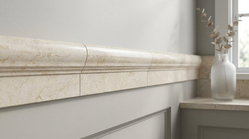 Crema Marfil (Spanish) Crema Marfil Marble 2x12 Cream Polished / Honed Tile OG-1 (Single-step Chair Rail Trim)