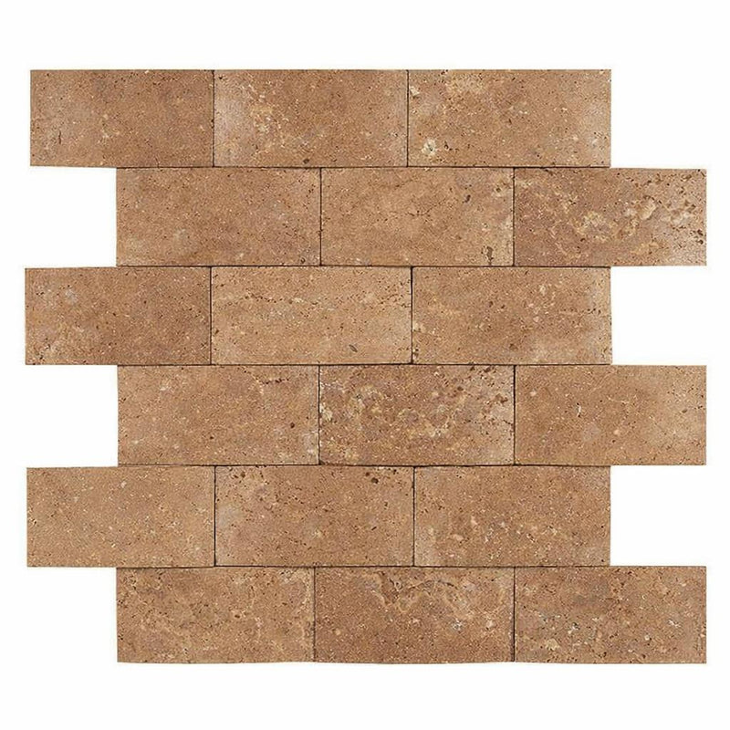 Noce (Antalya) Travertine 2x4 CNC-Arched (Round-face / Wavy) Travertine Brick Joint Mosaic Brick Mosaic