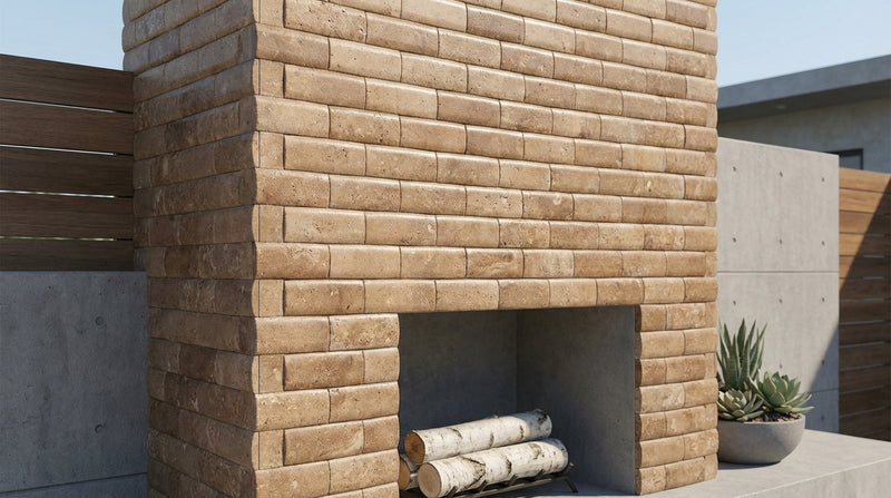 Noce (Antalya) Travertine 2x4 CNC-Arched (Round-face / Wavy) Travertine Brick Joint Mosaic Brick Mosaic