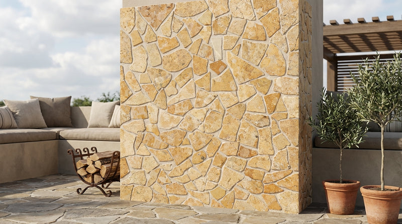 Gold / Yellow Gold Travertine Tumbled Travertine Paledian / Flat-Pebble Mosaic Paledian / Flat-Pebble (Random Broken) Mosaic