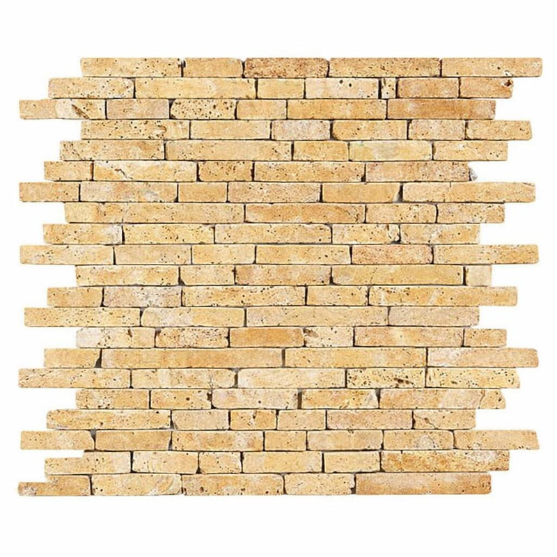 Gold / Yellow Gold Travertine Tumbled Travertine Random Strip Mosaic
