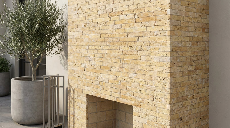 Gold / Yellow Gold Travertine Tumbled Travertine Random Strip Mosaic