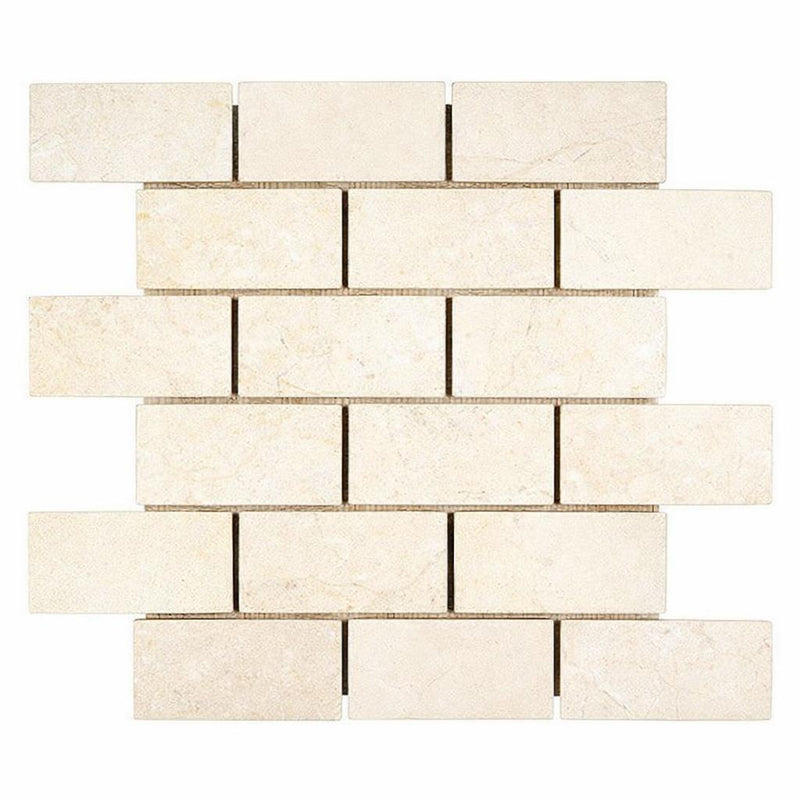 Crema Marfil (Spanish) Marble 2x4 Cream Tumbled Brick Joint Mosaic Straight-Edged Brick Mosaic