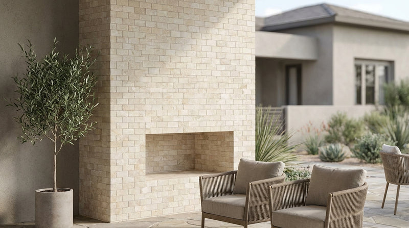 Crema Marfil (Spanish) Marble 2x4 Cream Tumbled Brick Joint Mosaic Straight-Edged Brick Mosaic