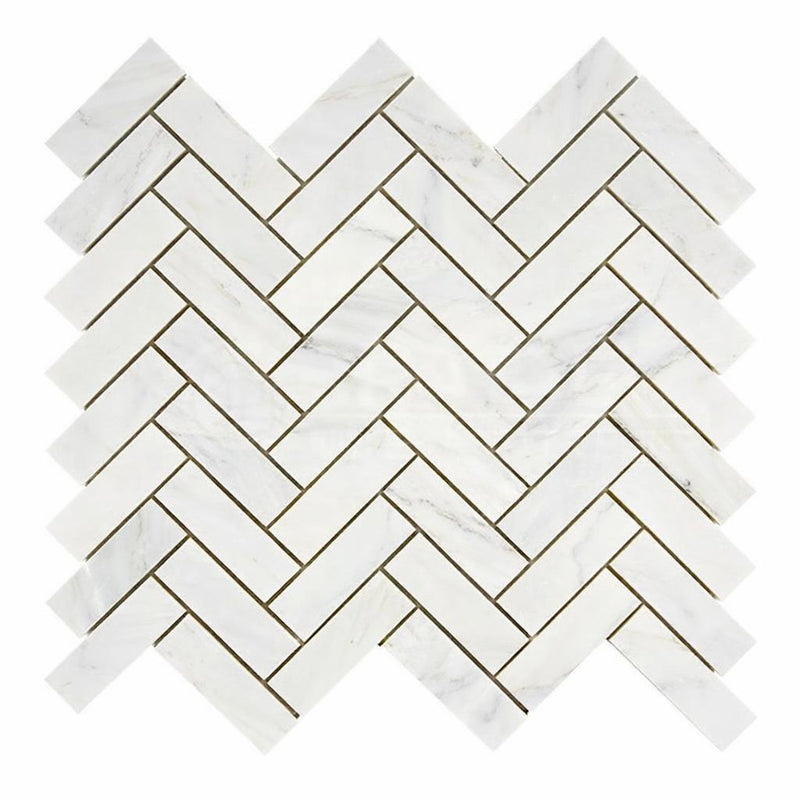 Oriental White (Asian Statuary) Marble 1x3 Honed Herringbone Mosaic