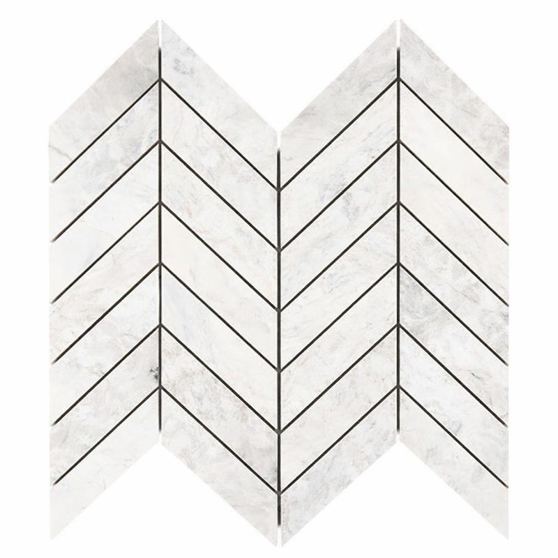 Bianco Congelato Marble Leathered Dolomite Chevron Mosaic Chevron (1" X 4") Mosaic