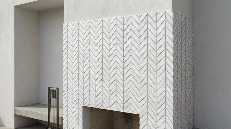 Bianco Congelato Marble Leathered Dolomite Chevron Mosaic Chevron (1" X 4") Mosaic