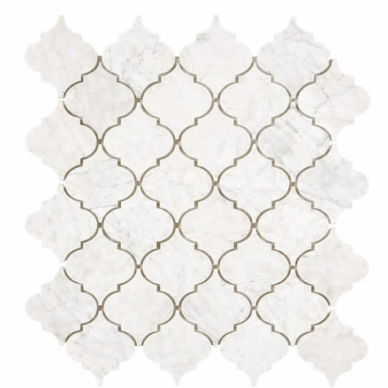 Bianco Congelato Marble Leathered Dolomite Lantern Mosaic (3") (Arabesque / Moroccan / Baroque)