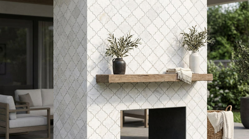 Bianco Congelato Marble Leathered Dolomite Lantern Mosaic (3") (Arabesque / Moroccan / Baroque)