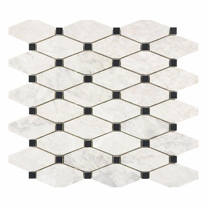 Bianco Congelato Marble Leathered Dolomite Octave Mosaic Octave (Long Octagon) Mosaic w/ Black