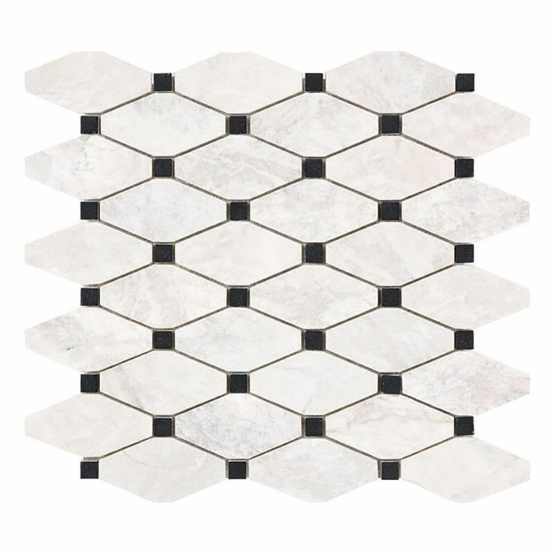 Bianco Congelato Marble Leathered Dolomite Octave Mosaic Octave (Long Octagon) Mosaic w/ Blue-Gray