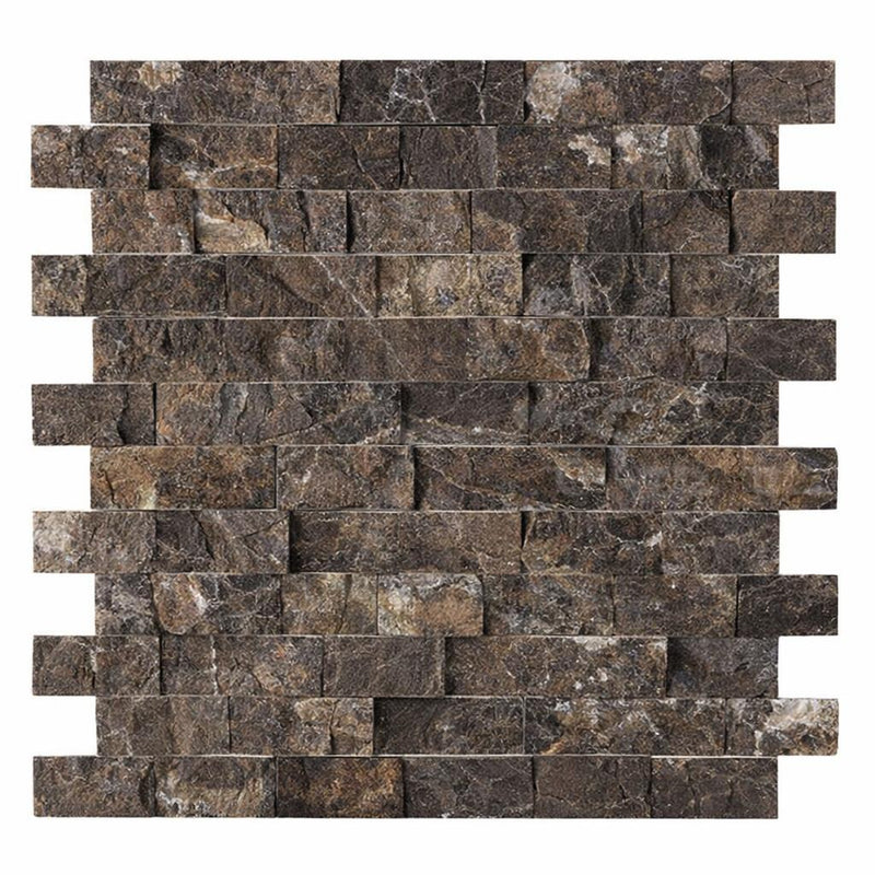 Emperador Dark (Spanish) Marble 1x2 Split-faced Brick Joint Mosaic Brick Mosaic
