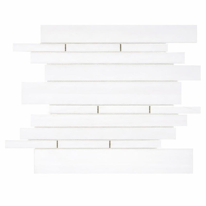 Bianco Dolomiti (White Dolomite) Tumbled Manhattan Mosaic Manhattan (Random-Strip) Mosaic
