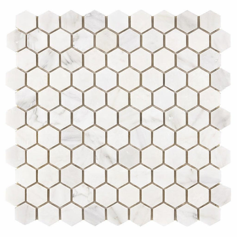 Oriental White (Asian Statuary) Marble 1x1 Honed Hexagon Mosaic