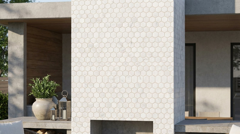 Oriental White (Asian Statuary) Marble 1x1 Honed Hexagon Mosaic