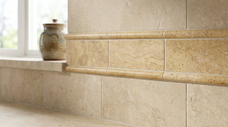Gold / Yellow Gold Travertine 3/4x12 Honed Travertine Tile Bullnose Liner