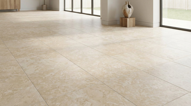 Ivory / Light Travertine 18x18 Cream Filled & Honed Tile