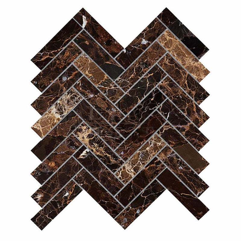 Emperador Dark (Spanish) Marble 1x4 Polished Herringbone Mosaic