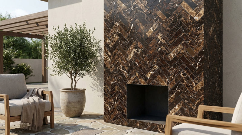 Emperador Dark (Spanish) Marble 1x4 Polished Herringbone Mosaic