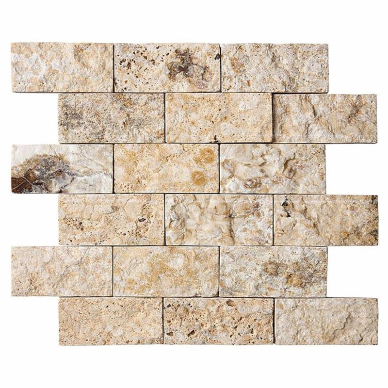 Philadelphia Travertine 2x4 Split-faced Travertine Brick Joint Mosaic Brick Mosaic