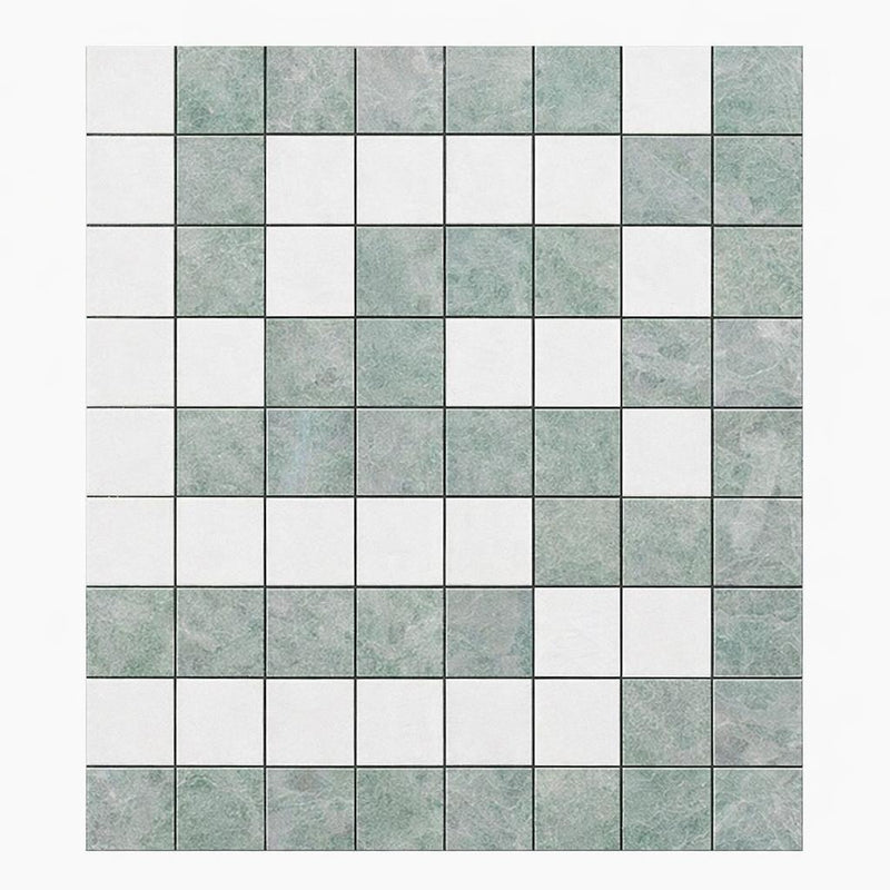 Thassos White (Greek) Thassos White Marble Polished / Honed Tile Greek Key Border CORNER (w/ Ming Green)