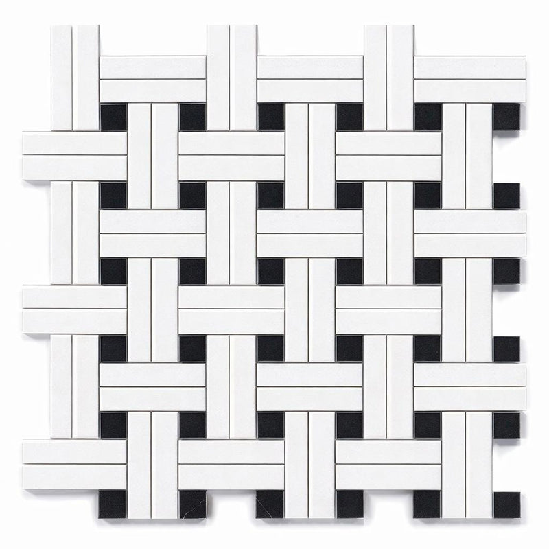 Thassos White (Greek) Marble Honed Tile BIAS Border CORNER (w/ Black)