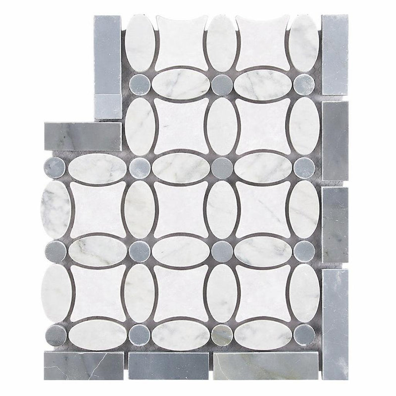 Thassos White (Greek) Thassos White Marble Polished / Honed Tile Florida Flower Border CORNER (Blue-Gray)