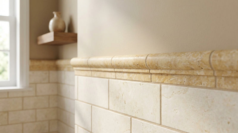 Gold / Yellow Gold Travertine 2x12 Honed Travertine Tile OG-1 (Single-step Chair Rail Trim)