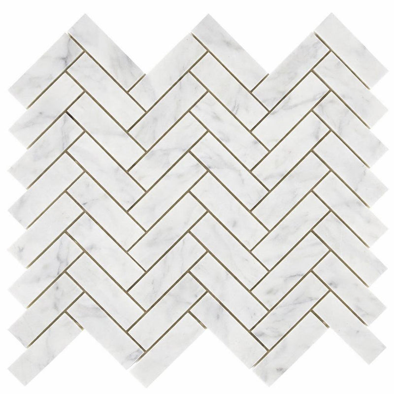 Carrara White (Italian) Marble 1x3 Honed Herringbone Mosaic