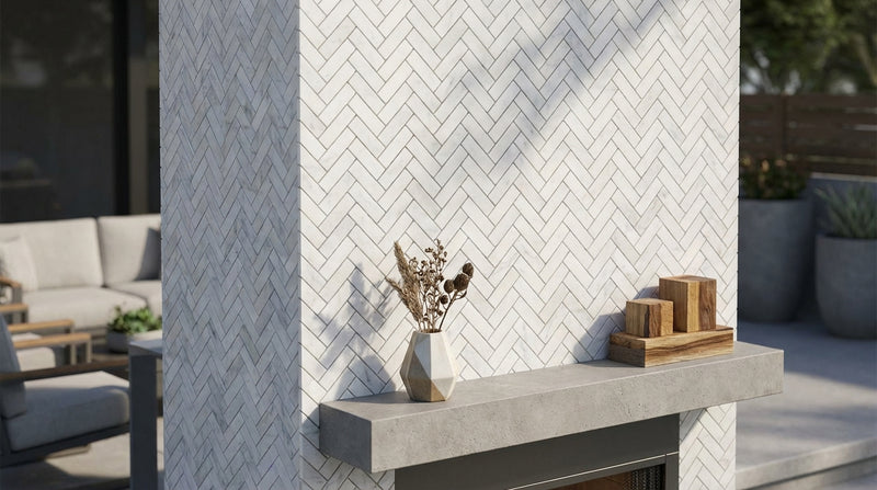 Carrara White (Italian) Marble 1x3 Honed Herringbone Mosaic