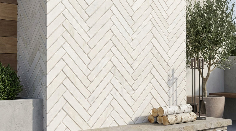 Calacatta Oliva Marble 1x6 Honed Herringbone Mosaic