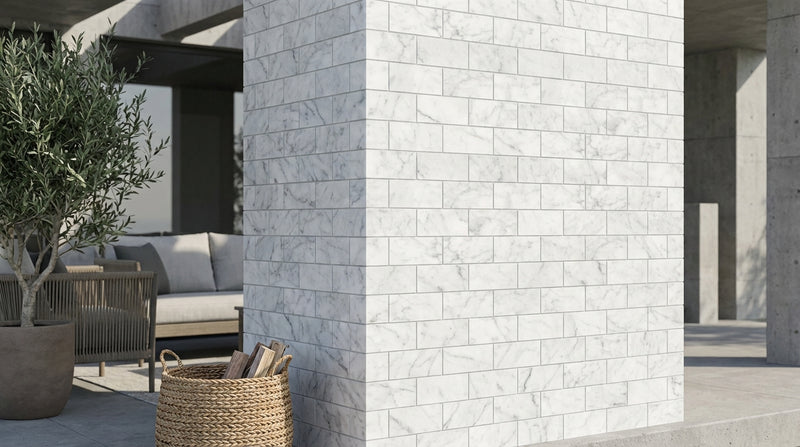 Carrara White (Italian) Marble 2x4 Honed Brick Joint Mosaic Straight-Edged Brick Mosaic