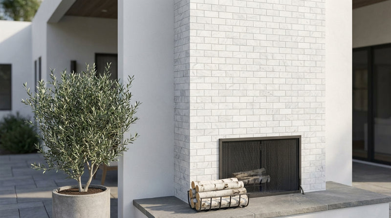 Carrara White (Italian) Marble 2x4 Honed Brick Joint Mosaic Deep-Beveled Brick Mosaic