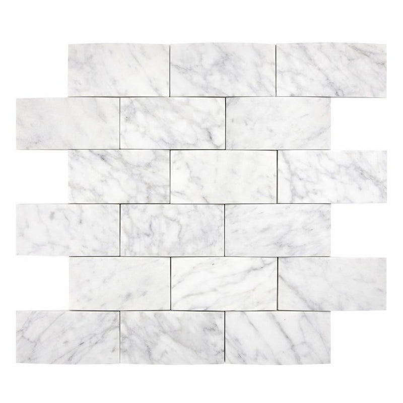 Carrara White (Italian) Marble 2x4 Honed Mosaic Round-Faced (CNC-Arched / Wavy)