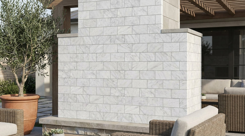 Carrara White (Italian) Marble 2x4 Honed Mosaic Round-Faced (CNC-Arched / Wavy)
