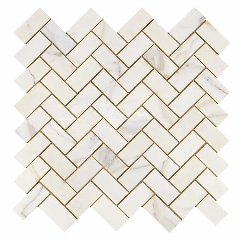 Calacatta Gold (Italian) Marble 5/8x1 1/4 Honed Herringbone Mosaic Mini-Herringbone Mosaic