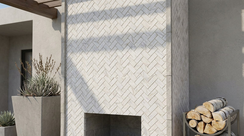 Calacatta Gold (Italian) Marble 5/8x1 1/4 Honed Herringbone Mosaic Mini-Herringbone Mosaic
