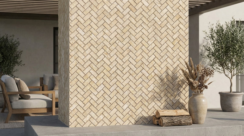 Cappuccino Marble 1x2 Polished Herringbone Mosaic