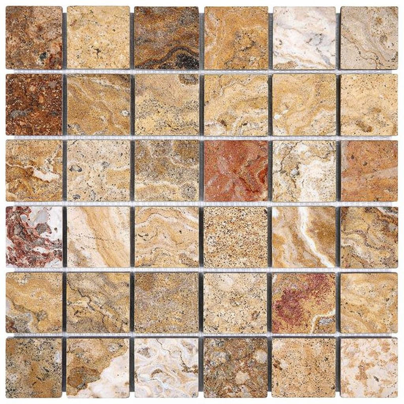 Scabos Travertine 2x2 Tumbled Travertine Mosaic