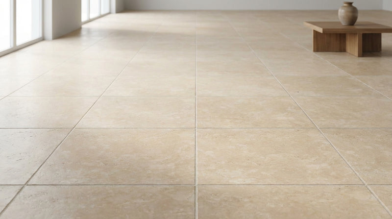 Ivory / Light Travertine 24x24 Cream Unfilled, Brushed & Chiseled Tile