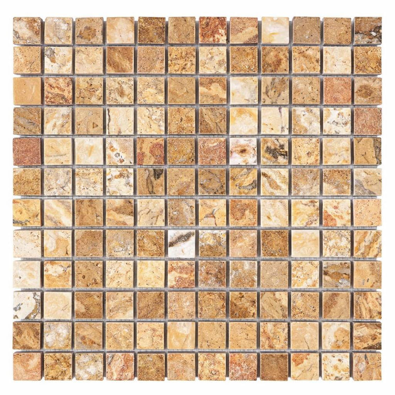 Scabos Travertine 1x1 Tumbled Travertine Mosaic