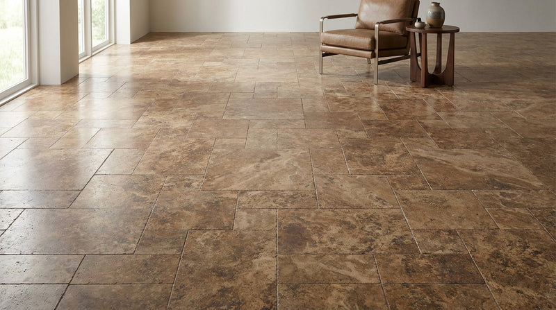 Noce (Antalya) Travertine Versailles Pattern Unfilled, Brushed & Chiseled Travertine Tile