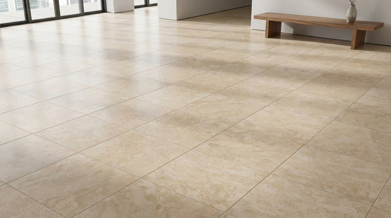 Ivory / Light Travertine 12x12 Cream Filled & Polished Tile