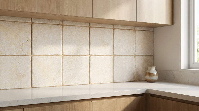Crema Marfil (Spanish) Crema Marfil Marble 4x4 Cream Tumbled Tile