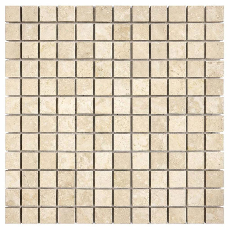 Ivory / Light Travertine 1x1 Cream Filled & Honed Mosaic