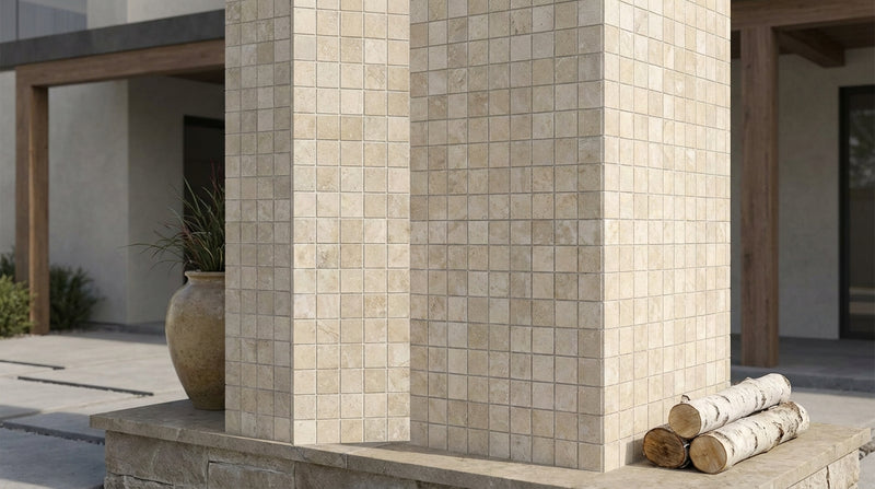 Ivory / Light Travertine 1x1 Cream Filled & Honed Mosaic